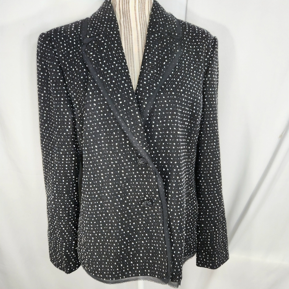 Sag Harbor Black w/White Spots Notched Lapel Two Button Blazer Plus Size 16